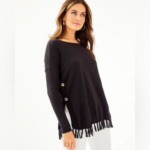 Lilly Pulitzer Ramona Fringe Sweater Long Sleeve Navy Size XXS